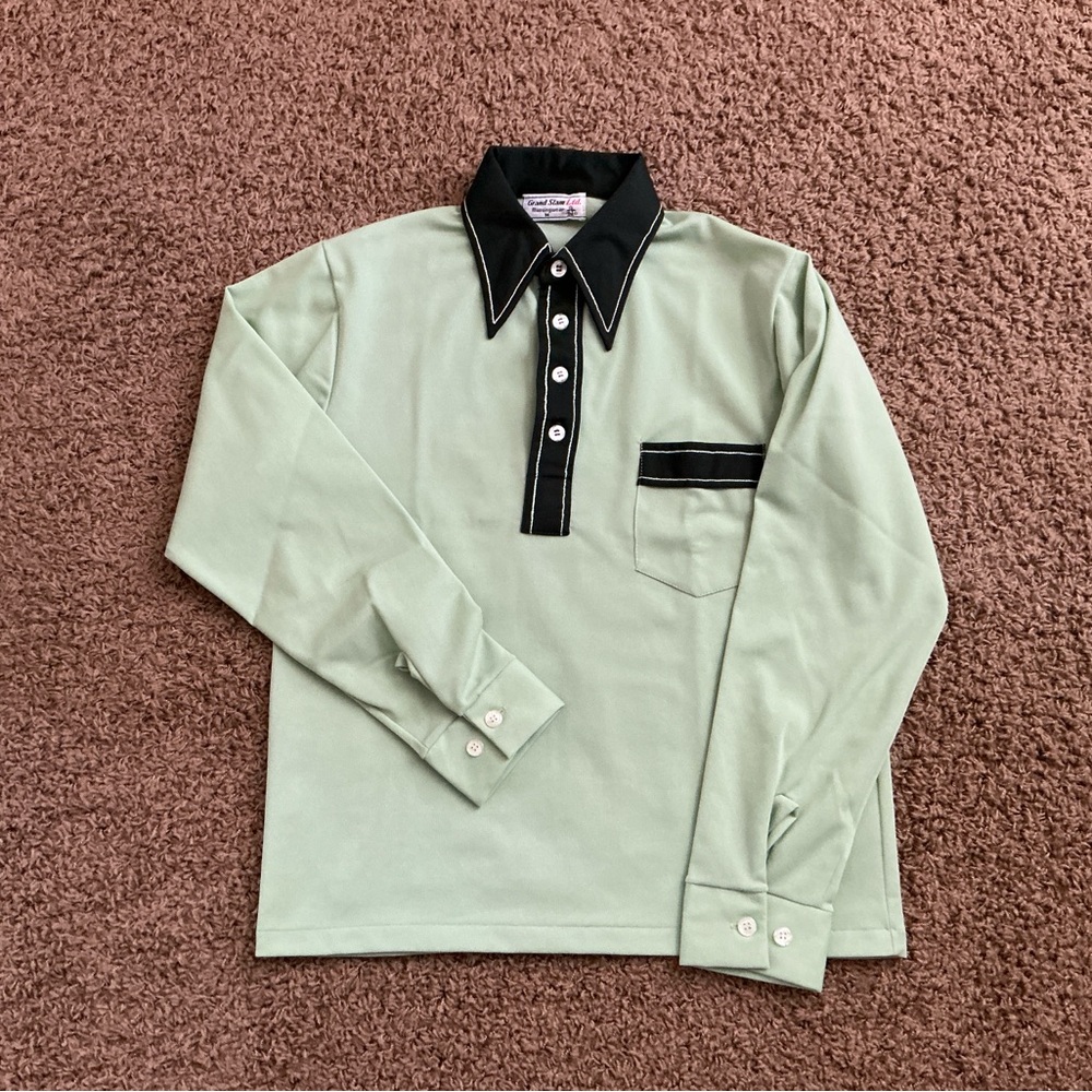 Genuine Vintage 1970’s Green Dagger Collar Long Sleeved Shirt; Mod, Men’s/Unisex